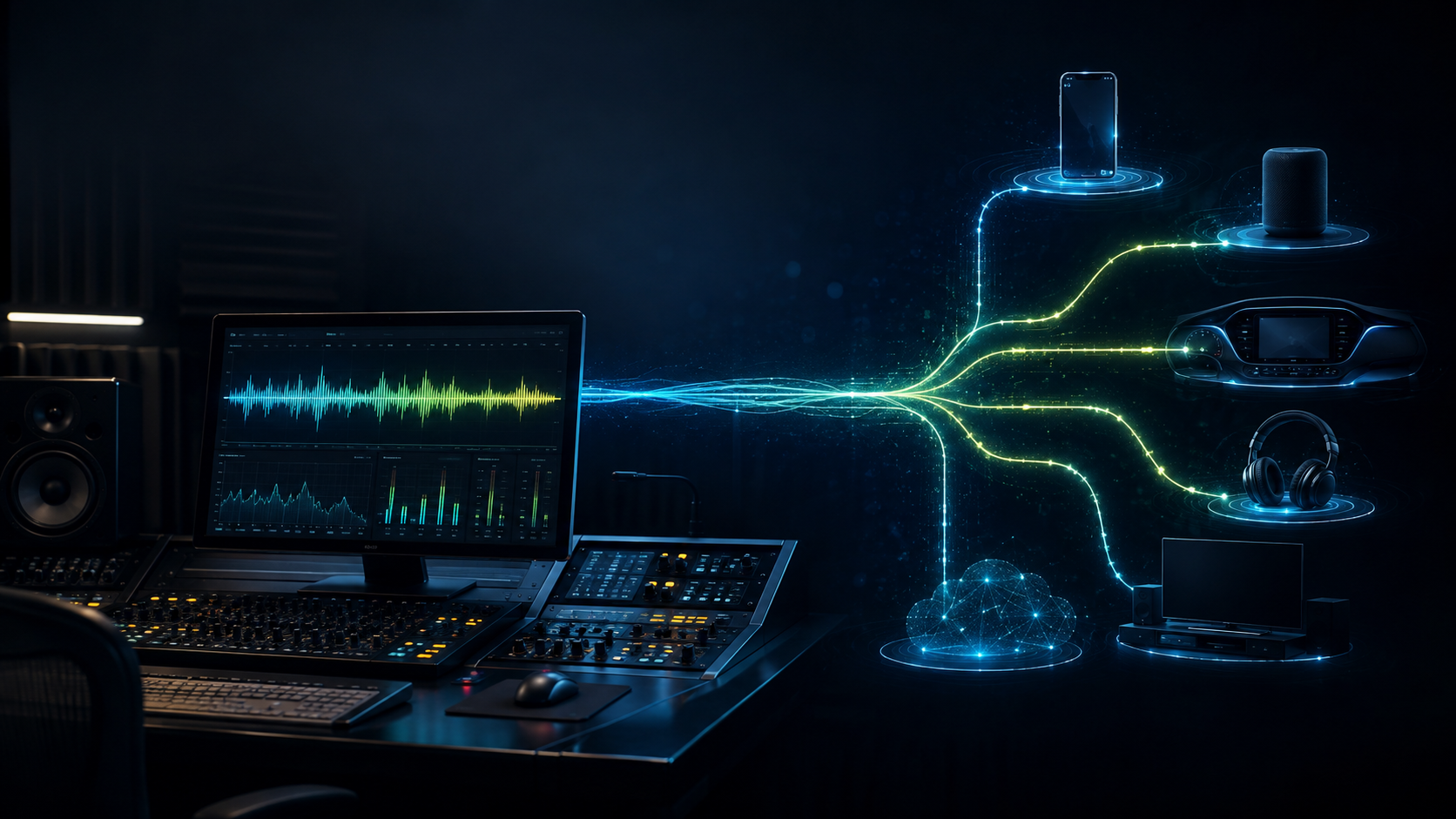 Ljudsignal som distribueras från en musikstudio